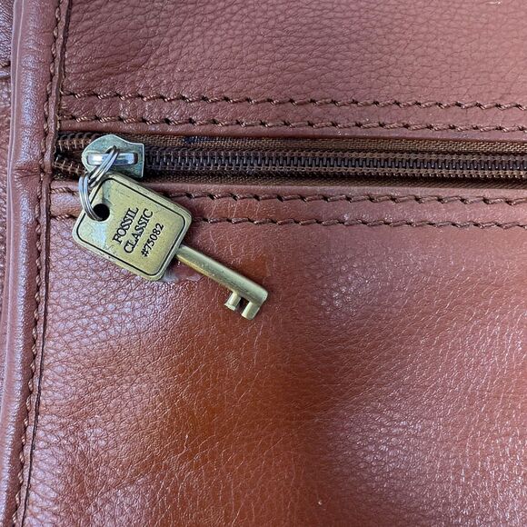 Vintage Large Fossil Tan Brown Leather Shoulder Bag Satchel 75082 Soft - Picture 5 of 7